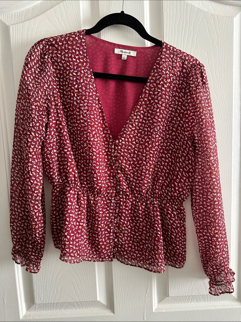 Madewell Burgundy Red Floral V-Neck Peplum Blouse